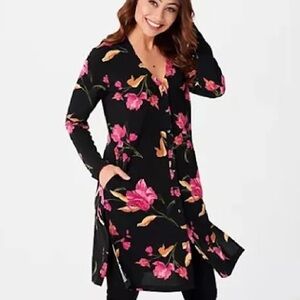 Susan Graver Regular Printed Textured Liquid Knit Long Cardigan